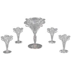 Signed Stevens & Williams Five-Piece Wheel Cut Centerpiece or Epergne 3