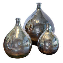 Antique Collection of Mercury Glass Calvados Bottles