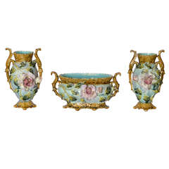 Set of Vintage French Majolica Vases and Jardineer