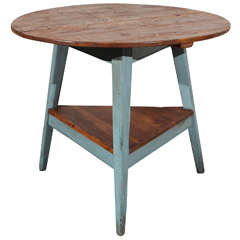 Retro English Cricket Table with Blue Painted Legs