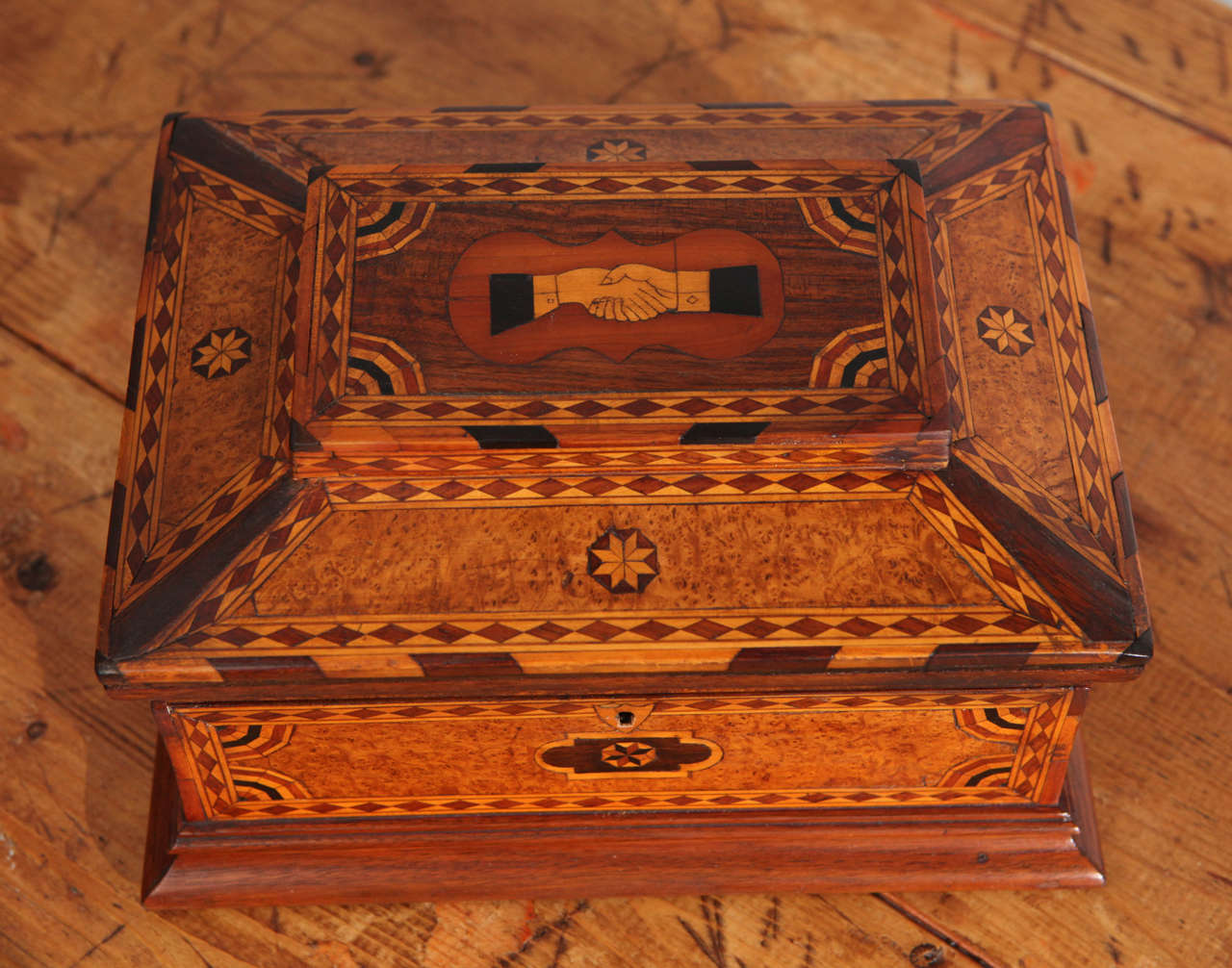 American Odd Fellow Hands of Friendship Marquetry and Parquetry Box