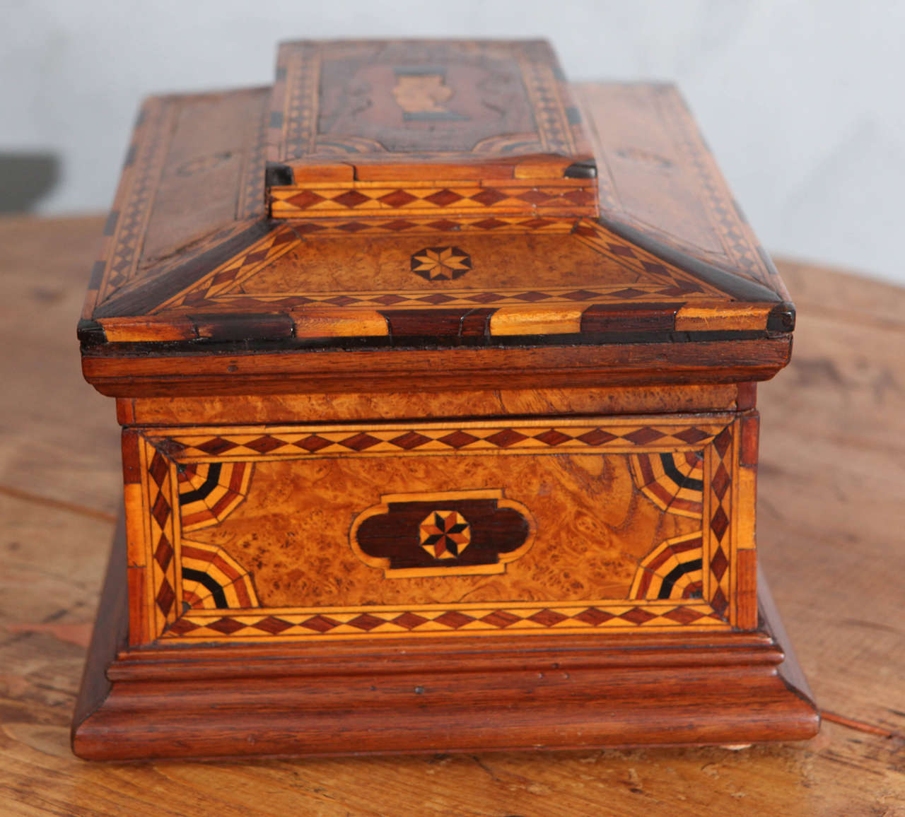 19th Century Odd Fellow Hands of Friendship Marquetry and Parquetry Box