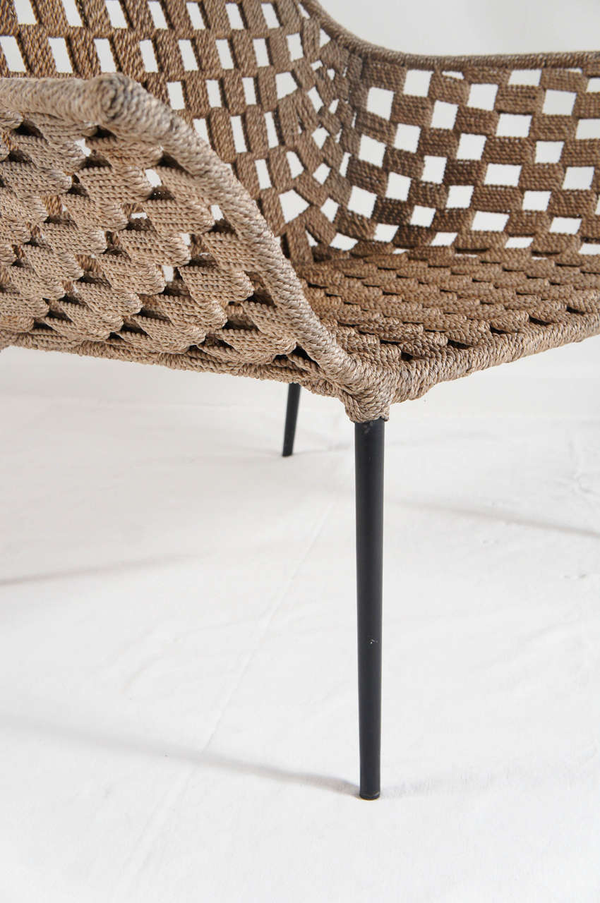 20th Century Mid century modern macramé chair with foot rest after Hans Wagner