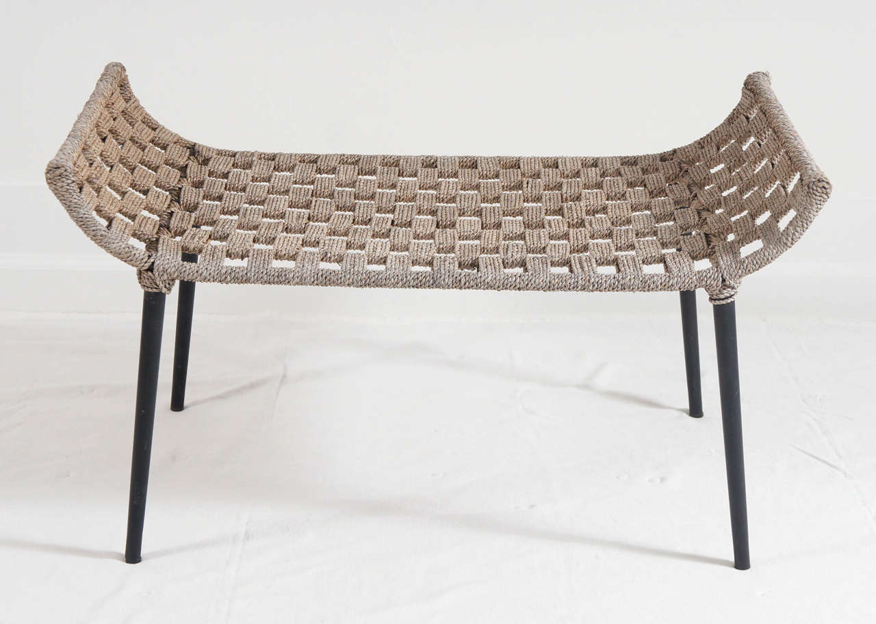 Mid century modern macramé chair with foot rest after Hans Wagner 1