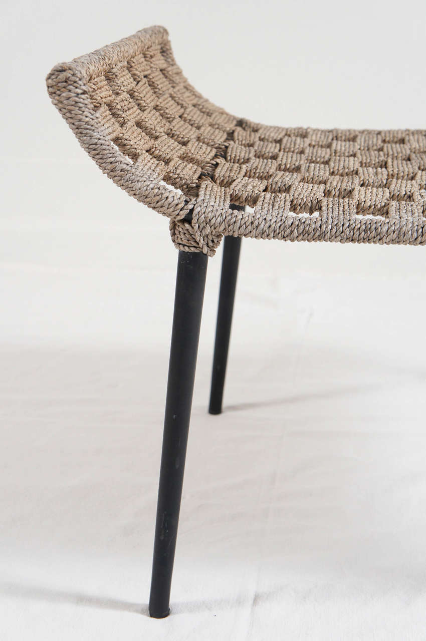 Mid century modern macramé chair with foot rest after Hans Wagner 2