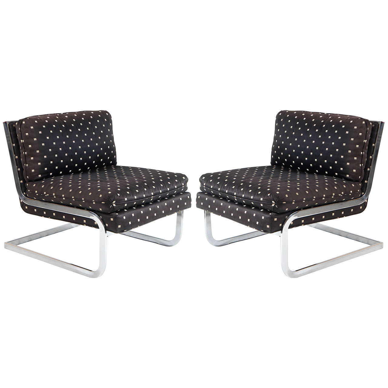 pair of chrome slipper chairs by Pace Collection For Sale