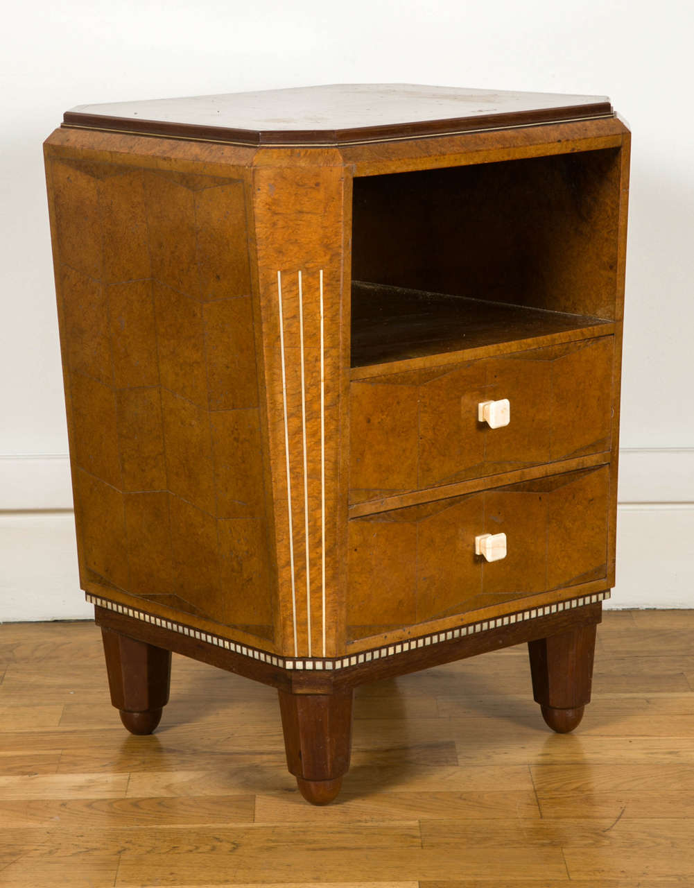 Marquetry Rare Pair of Nightstands by Paul Follot, circa 1926-1927