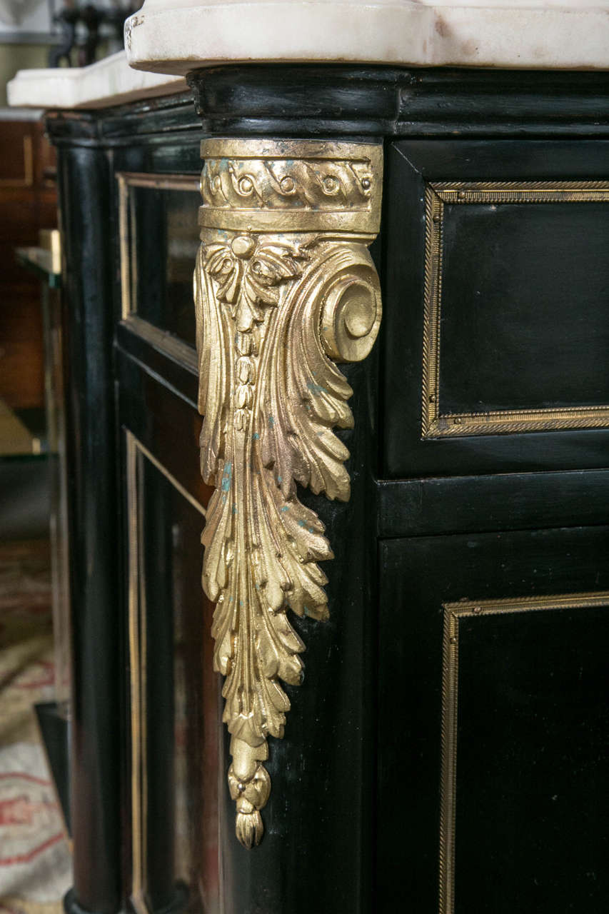 French Maison Jansen Ebonized Marble-Top Commode Bronze Mounted Excellent Details