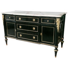 Maison Jansen Ebonized Marble-Top Commode Bronze Mounted Excellent Details