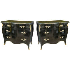 Louis XV Style Pair of Ebony Marble-Top Commodes, Selwyn Pomeroy