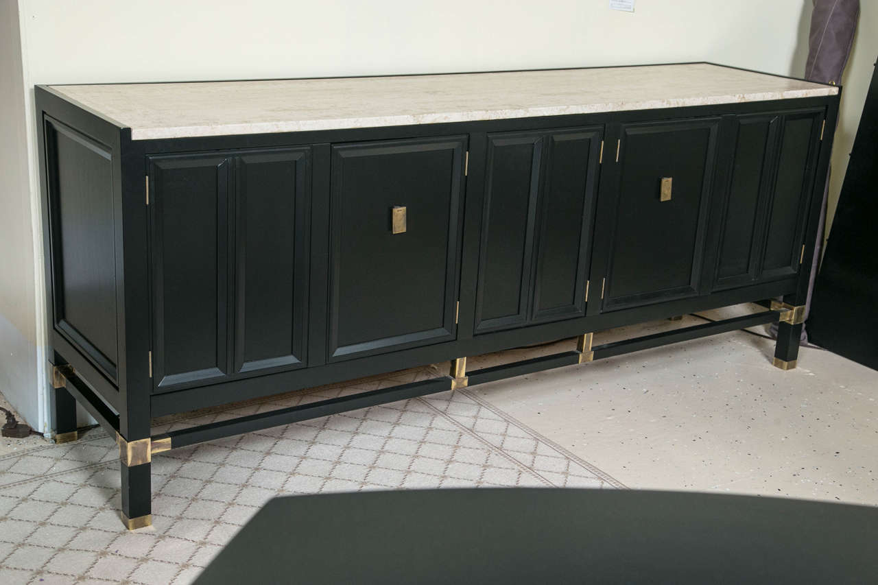 Hollywood Regency Ebonized Marble-Top Sideboard Manner of Jansen