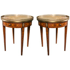 Pair of Marquetry Inlaid Bouillotte Tables with Bronze Mounts by Jansen