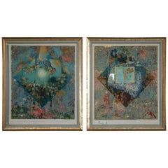 Used Pair of Framed Serigraphs Signed and Numbered Shraga Weil Hebrew