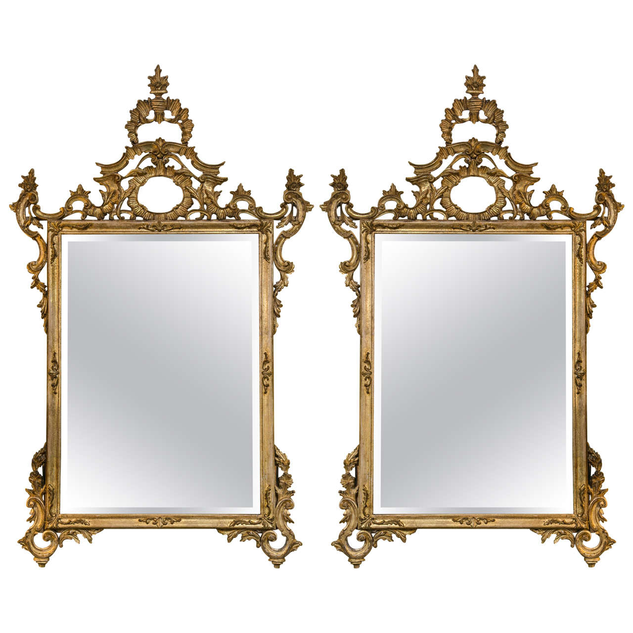 Pair of Rococo Carved and Giltwood Mirrors