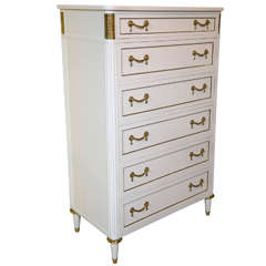Hollywood Regency Style White and Gilt Decorated High Chest with Bronze Mounts