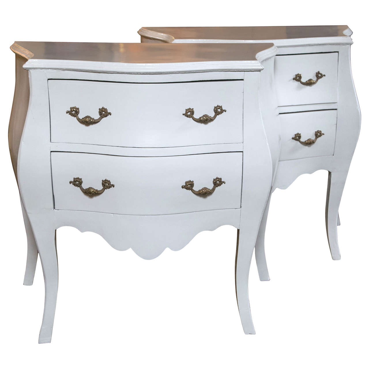 Pair of Painted Bombe Commodes or Nightstands