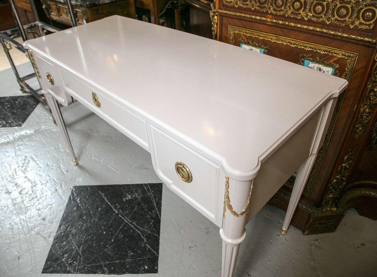 American Paint Decorated and Gilt Gold Louis XVI Style Vanity Desk by John Widdicomb