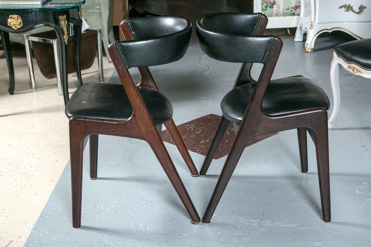 Set of Six Danish Barrel Back Leather Kofod-Larsen Style Dining Chairs