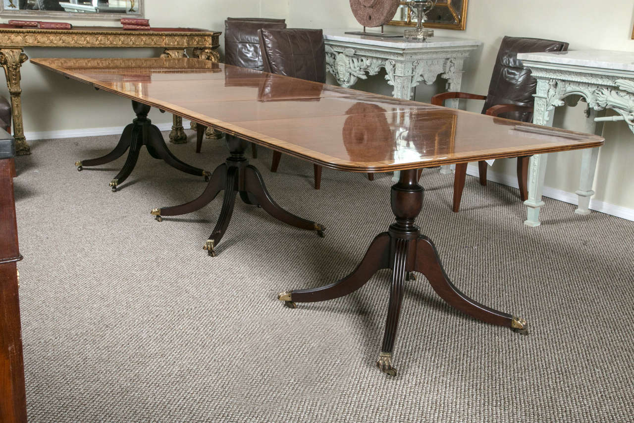 Monumental Three Pedestal Georgian Style Baker Dining Table