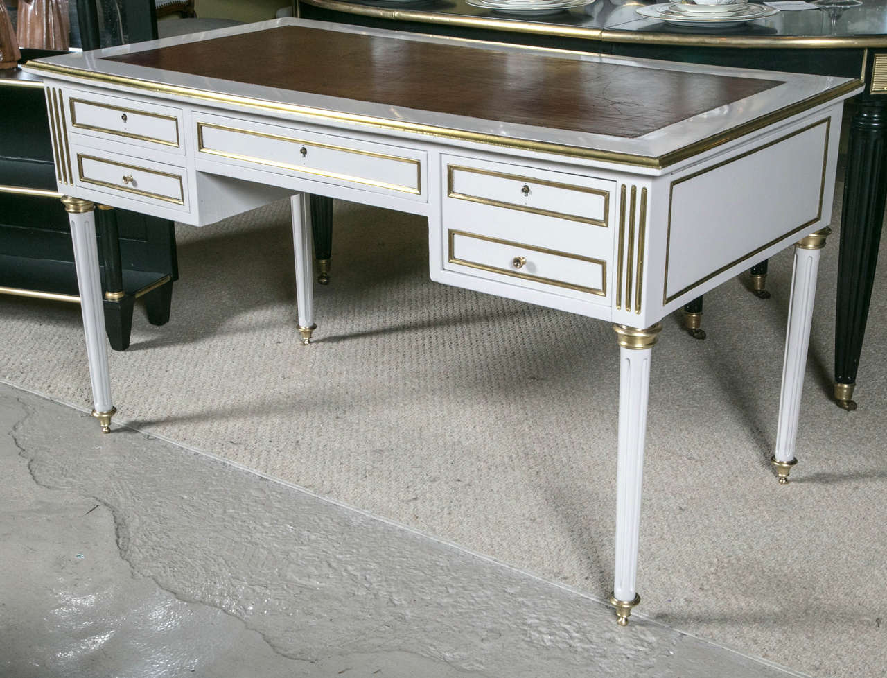 Leather Top Painted Desk with Bronze Mounts by Jansen at 1stdibs