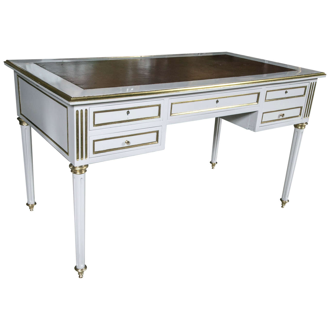 Leather Top Painted Desk with Bronze Mounts by Jansen at 1stdibs