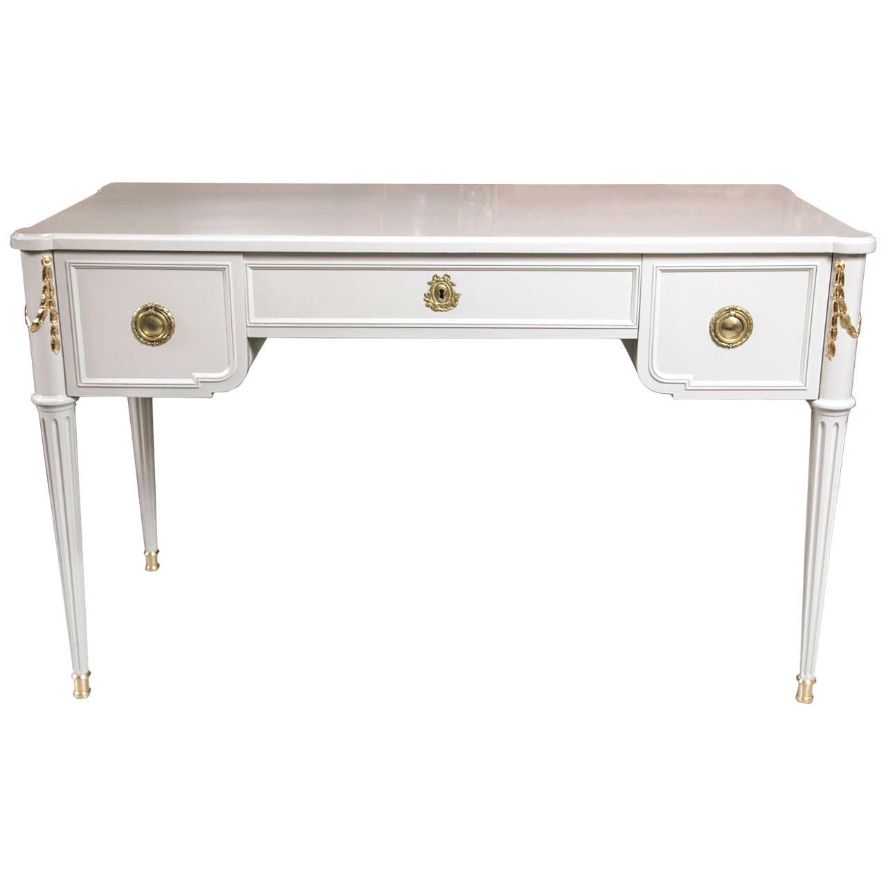 Paint Decorated and Gilt Gold Louis XVI Style Vanity Desk by John
