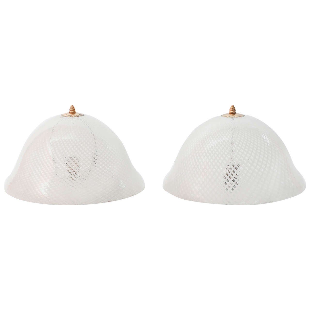 Pair of Venini White Glass Italian Ceiling Lights For Sale