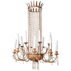 Wonderful Empire Wooden Tin and Crystal Sixteen-Light Chandelier 