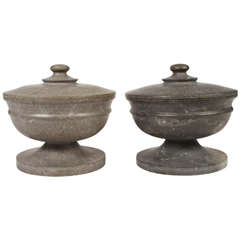 Pair of Gray Marble Urns with Covers