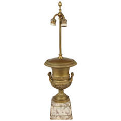 Empire Style Gilt Bronze Medici Urn Lamp on a Marble Base