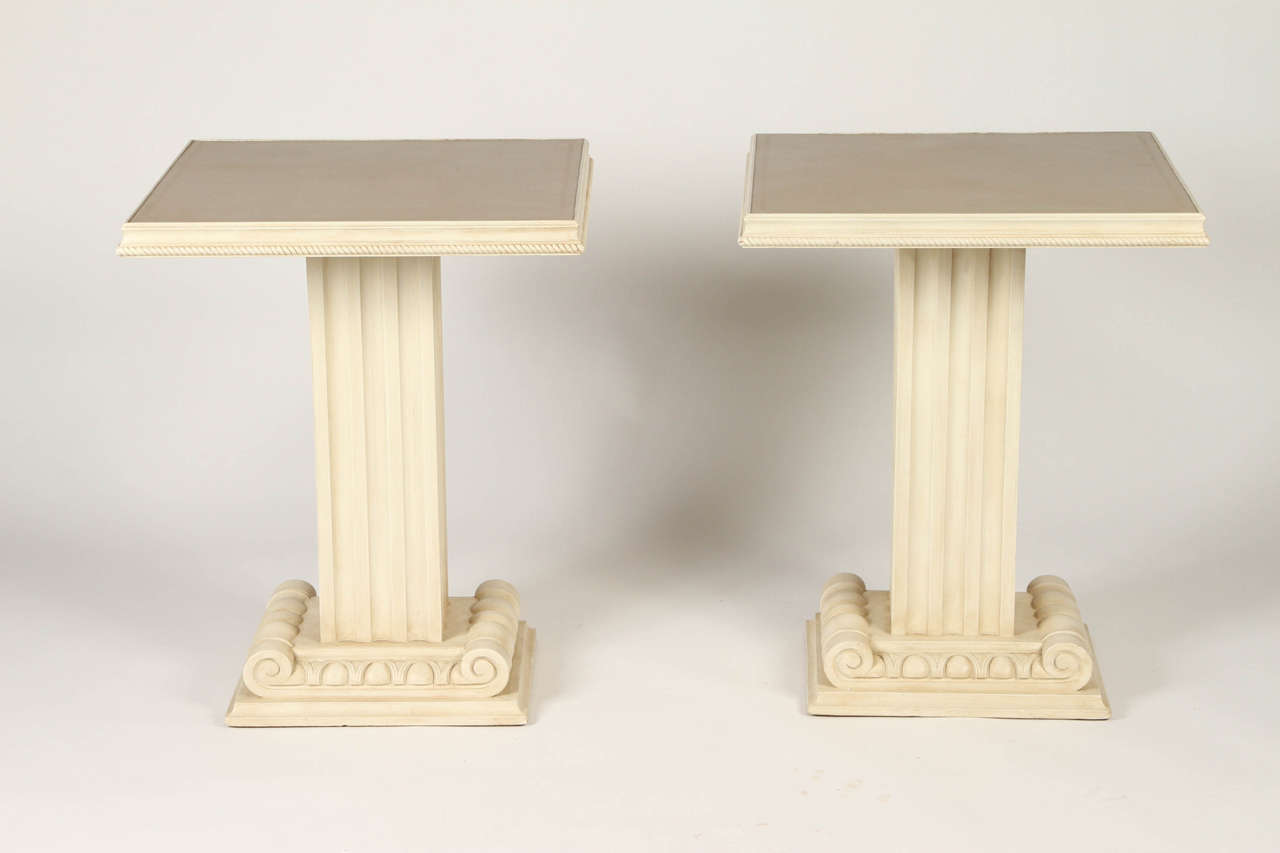 American Pair of Cream-Painted Columnar Form Side Tables