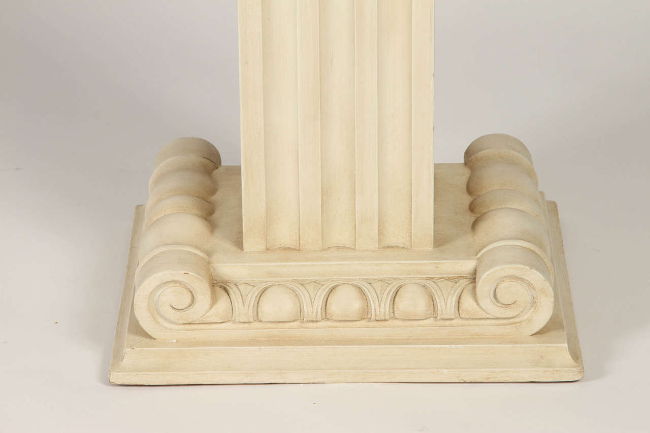 Leather Pair of Cream-Painted Columnar Form Side Tables