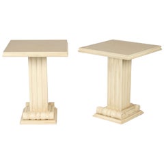 Pair of Cream-Painted Columnar Form Side Tables