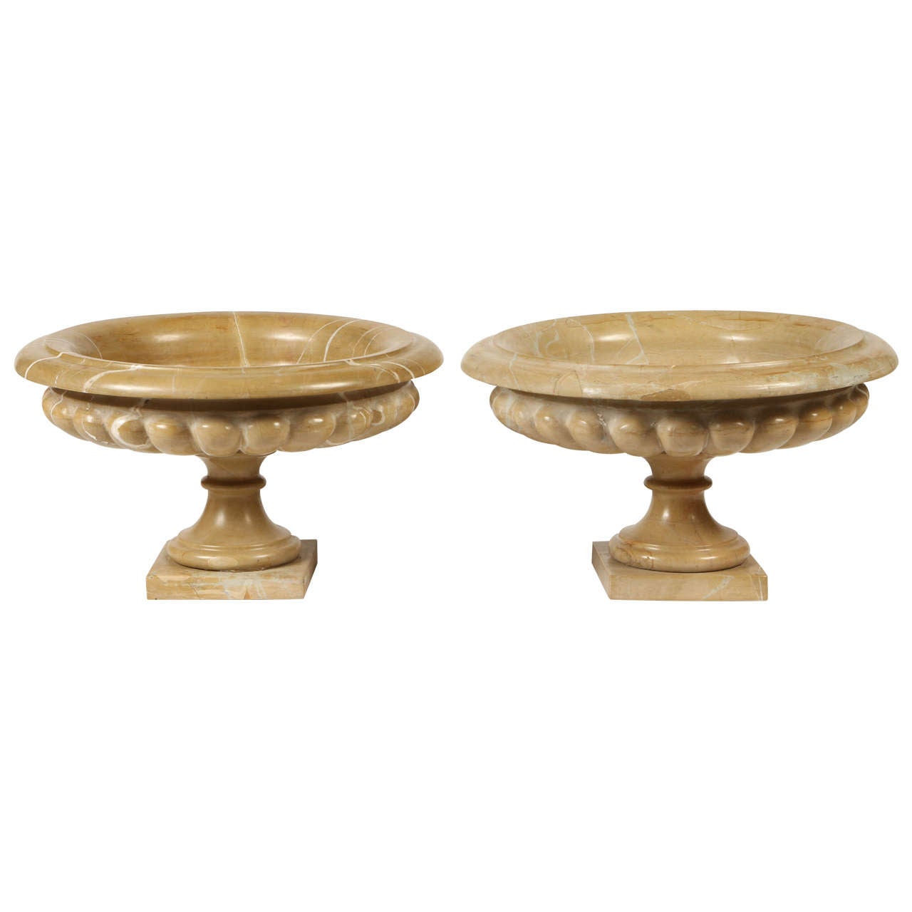 Pair of Neoclassical Style Veined Caramel Colored Marble Tazzas