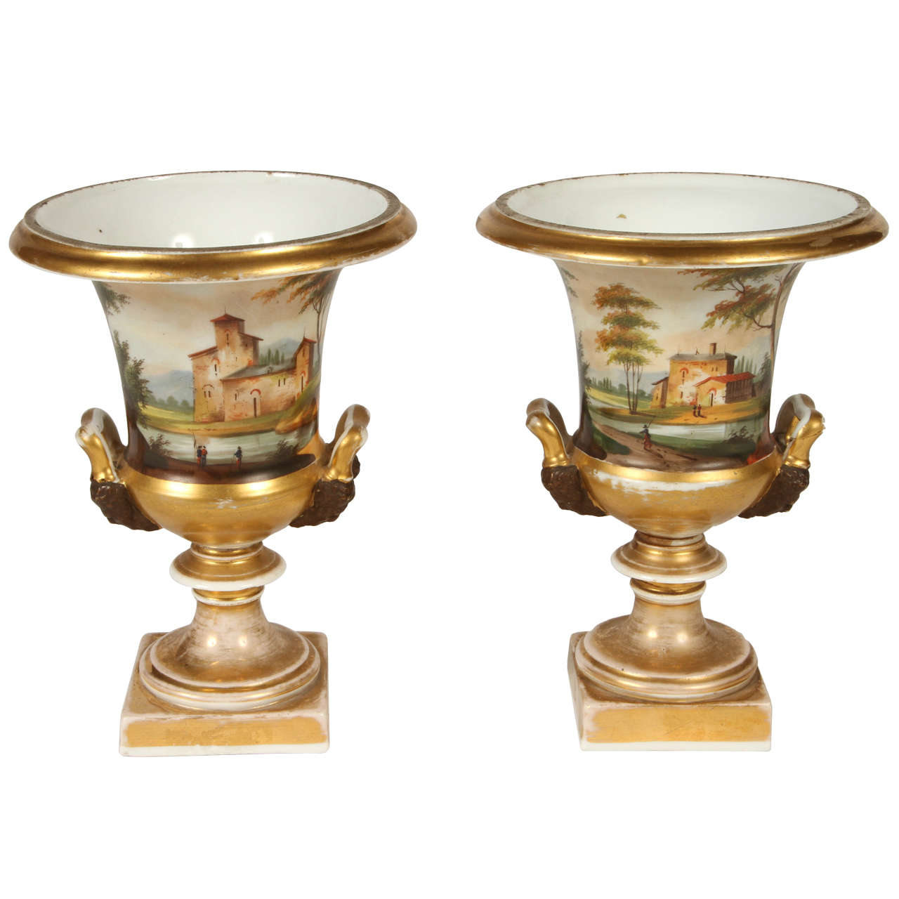 Pair of Porcelain de Paris Urns For Sale