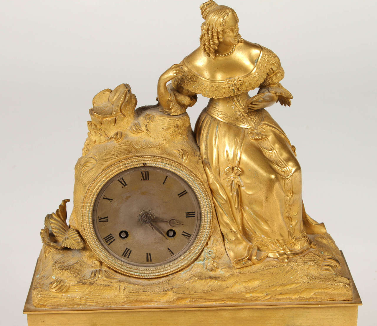 Gilt French Empire Ormolu Mantle Clock For Sale