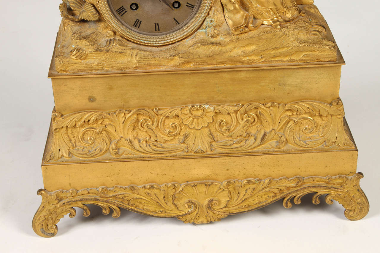 French Empire Ormolu Mantle Clock In Good Condition For Sale In Los Angeles, CA