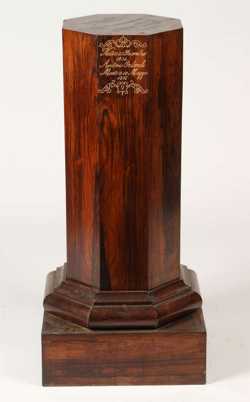 Italian Carved Marble Portrait Bust on a Rosewood Pedestal In Excellent Condition For Sale In Los Angeles, CA