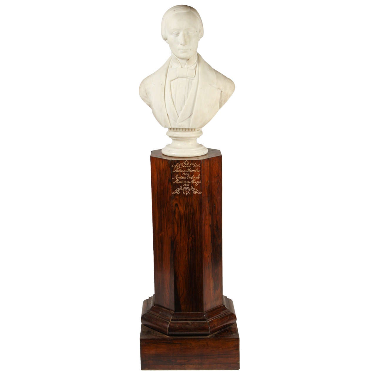 Italian Carved Marble Portrait Bust on a Rosewood Pedestal For Sale