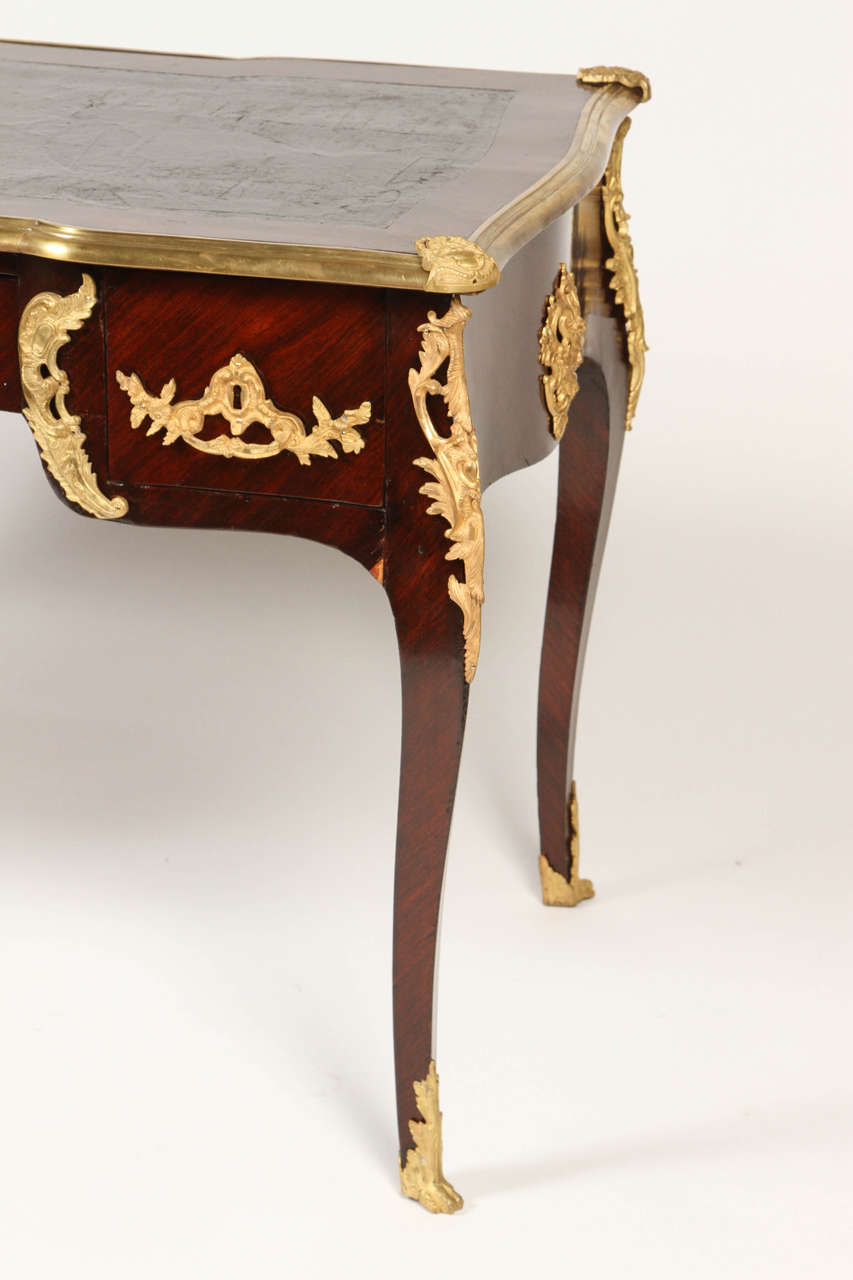 French Louis XV Style Gilt Bronze Mounted Parquetry Bureau Plat