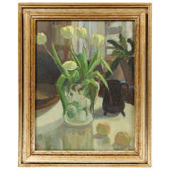 Still Life Painting of Tulips, Oil on Canvas
