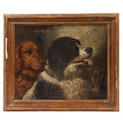 19th Century Painting of Dogs, Oil on Canvas