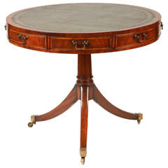 19th Century Mahogany Drum Table with Leather Top