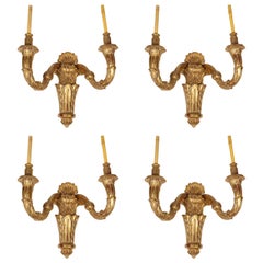 Four Large Giltwood Two-Light Wall Sconces