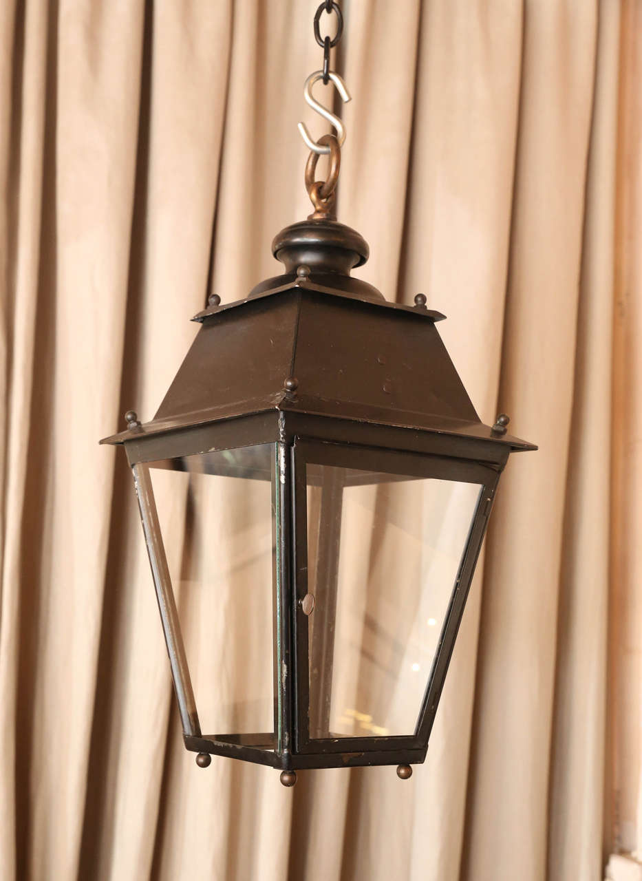 Painted French lantern with bronze details. Four lanterns available at $2200. each