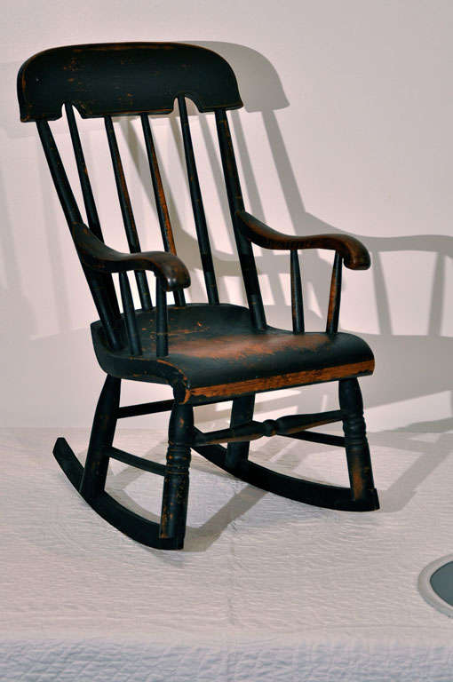 American 19th Century Original Black Painted Childs Rocking Chair