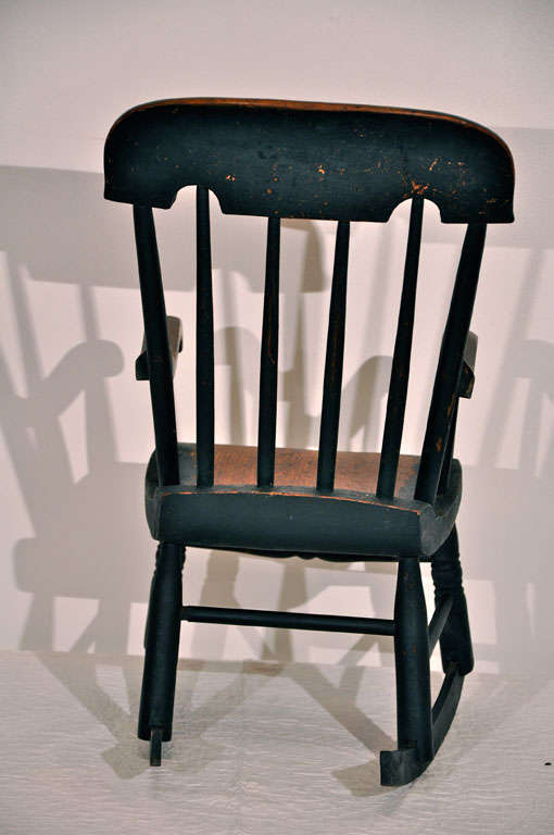 19th Century Original Black Painted Childs Rocking Chair 2