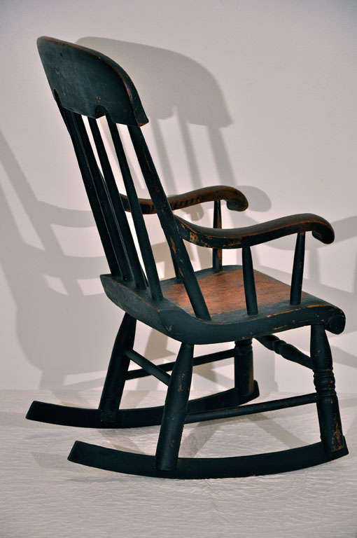 19th Century Original Black Painted Childs Rocking Chair 3