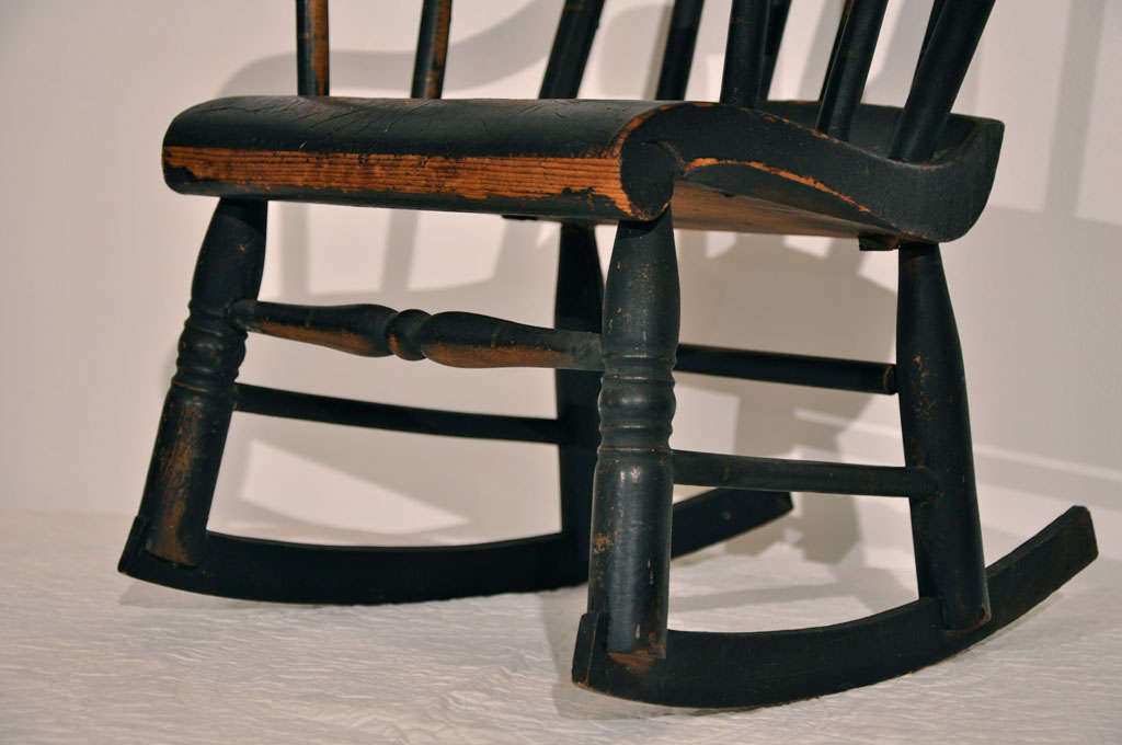 19th Century Original Black Painted Childs Rocking Chair 4