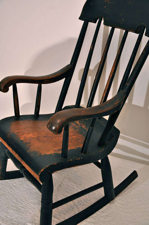 19th Century Original Black Painted Childs Rocking Chair 5